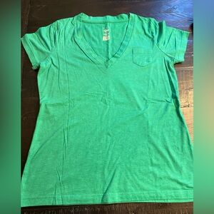 Mossimo Top Women's Green Boyfriend Tee Short Sleeve V-Neck with Pocket Size XL